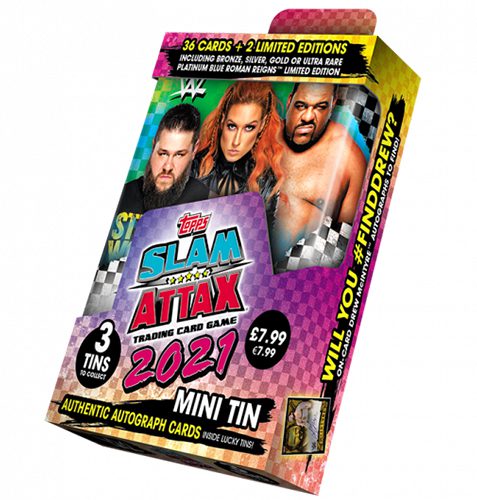 WWE Slam Attax 2021 Mini Sammeldose Grün & Blau Dose