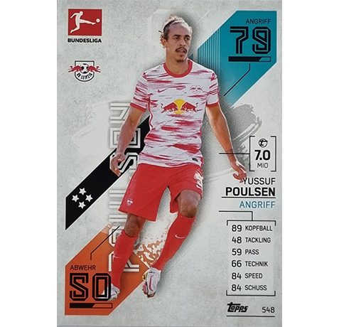 Topps Match Attax Extra 2021/22 Bundesliga Nr - 548 Yussuf Poulsen