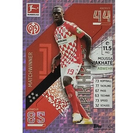 Topps Match Attax Extra 2021/22 Bundesliga Nr - 570 Moussa Niakhate Matchwinner