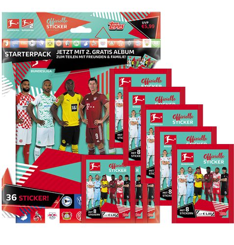 Topps Bundesliga Sticker Saison 2021/2022 - Starterpack +5 x Stickertüten