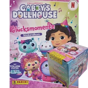 Panini Gabbys Dollhouse Glücksmomente Sticker Stickeralbum + Display (36 Tüten)
