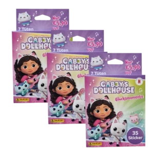 Panini Gabbys Dollhouse Glücksmomente Sticker Eco Blister 3er Pack (21 Tüten)