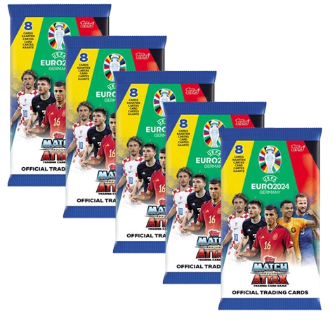 Topps UEFA EURO 2024 Match Attax Trading Cards – 5x Booster je 8x Sammelkarten
