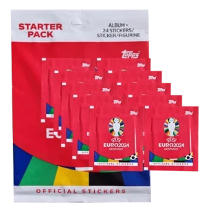 Topps UEFA EURO 2024 Sticker Kollektion (SWISS VERSION) Rote Sticker Variante – 1x Starterpack + 10x Stickertüten