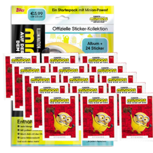 Topps Minions Sticker 2022 Suche nach dem Mini-Boss - 1x Starterpack + 15x Stickertüten