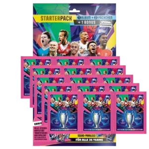 Topps Champions League Sticker 2025/26 Starterpack + 15 Tüten – 108 Sticker